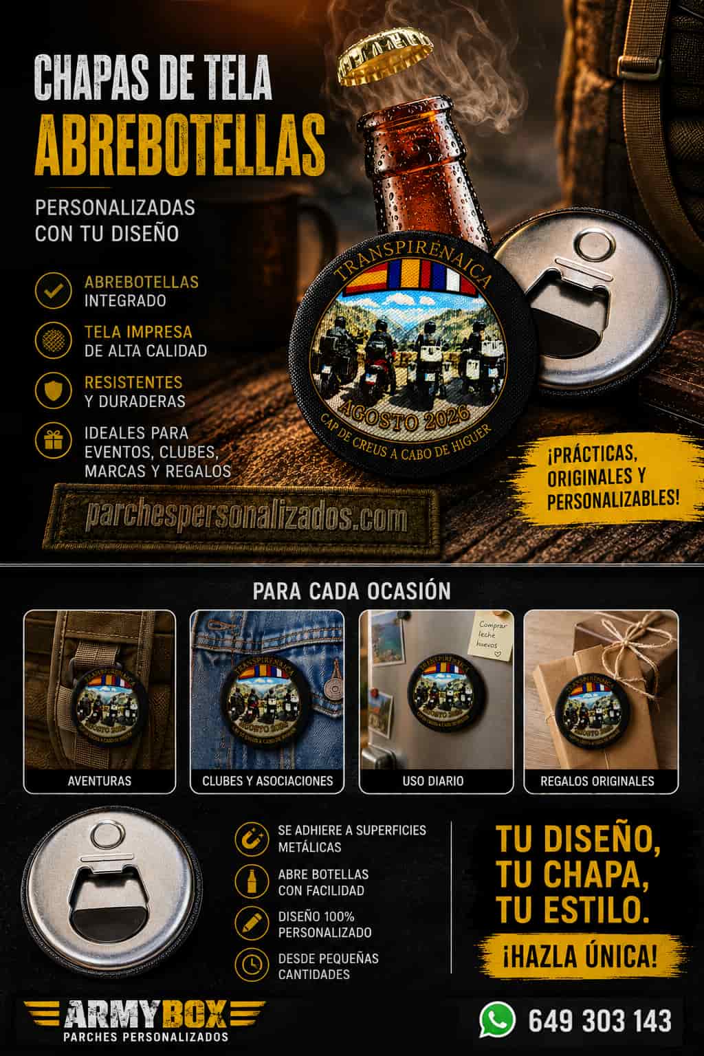 Chapas de tela personalizadas abrebotellas
